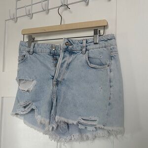 Zara Light Blue Ripped Jean Shorts